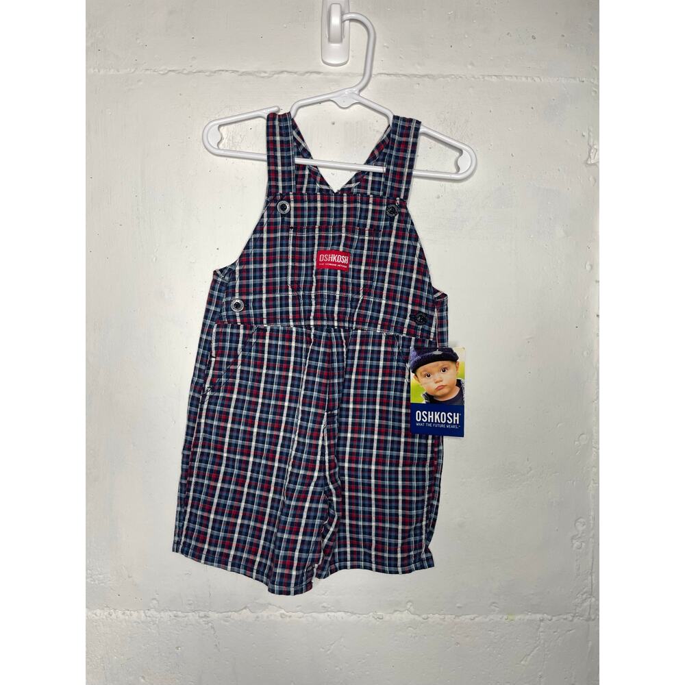 NEW Vintage Oshkosh baby Overalls Plaid Red Blue Size 12 Months